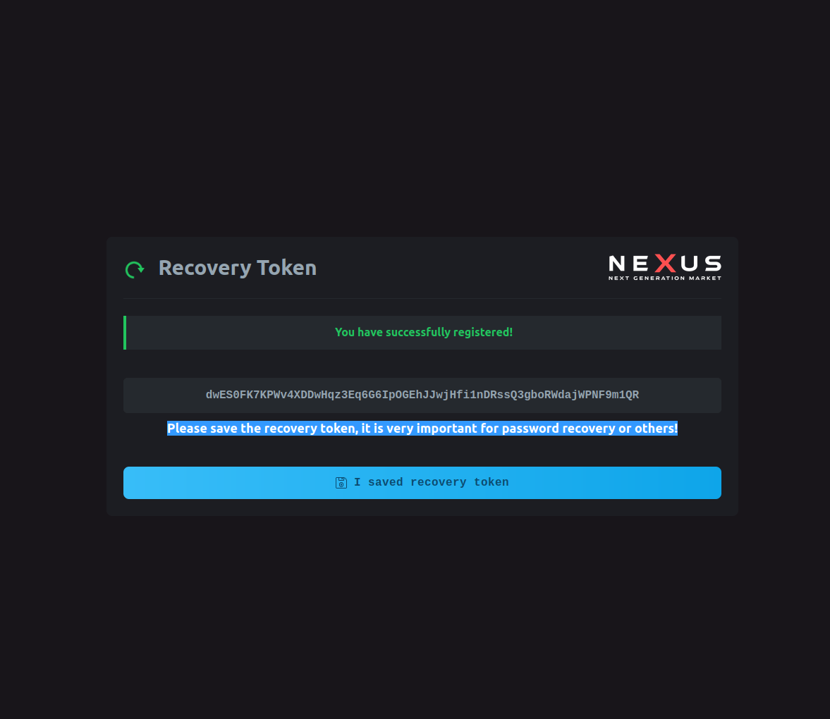 Recovery Token Generation